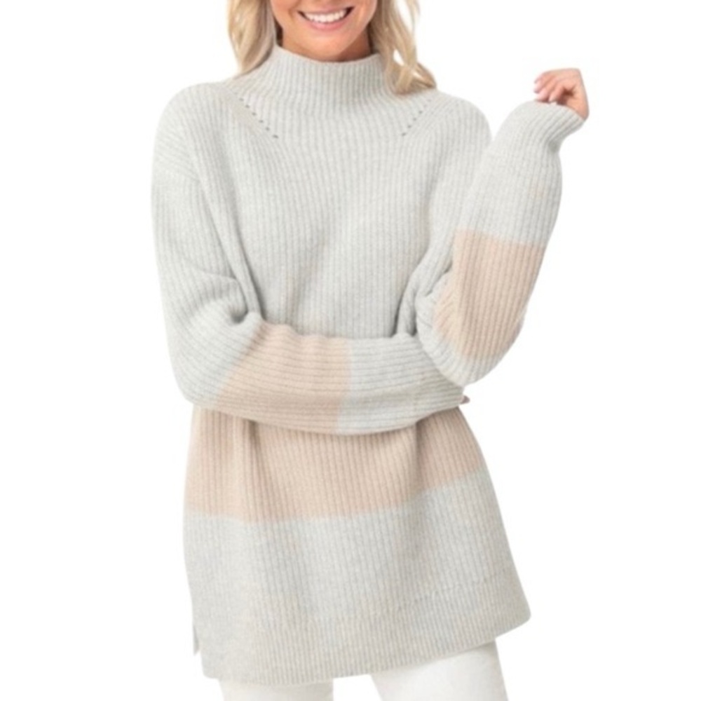 Tuckernuck Ribbed Heater Sweater Gray and Tan size small